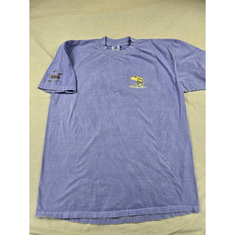 Vintage 1999 Anvil Fish Are Neat TShirt Mens XL Purple Pigment Dyed Bass Fishing